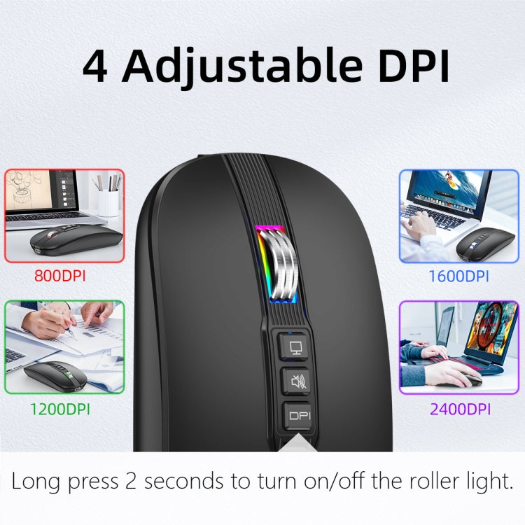 HXSJ M113 2400DPI Dual Mode 2.4GHz + Bluetooth 5.1 Wireless Mouse(Matte Black) - HoMEdemic™ 