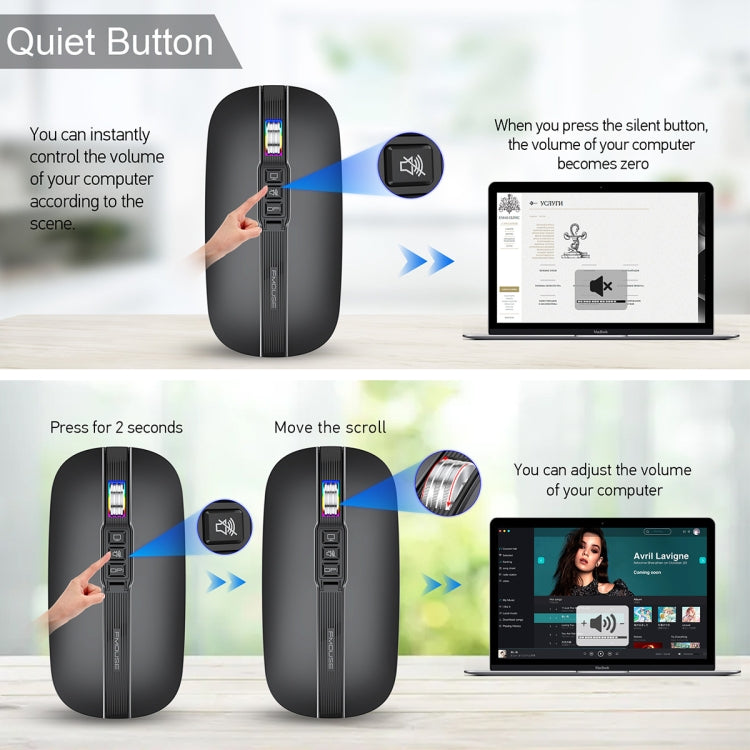 HXSJ M113 2400DPI Dual Mode 2.4GHz + Bluetooth 5.1 Wireless Mouse(Matte Black) - HoMEdemic™ 