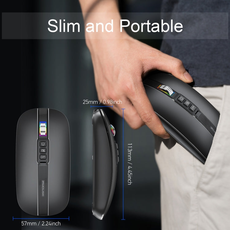 HXSJ M113 2400DPI Dual Mode 2.4GHz + Bluetooth 5.1 Wireless Mouse(Matte Black) - HoMEdemic™ 