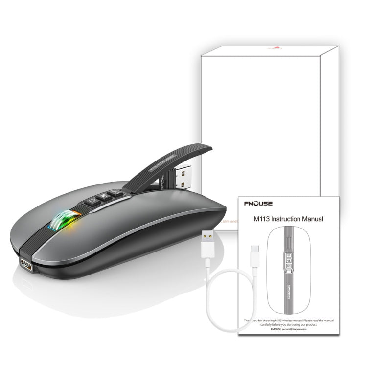 HXSJ M113 2400DPI Dual Mode 2.4GHz + Bluetooth 5.1 Wireless Mouse(Metallic Grey) - HoMEdemic™ 