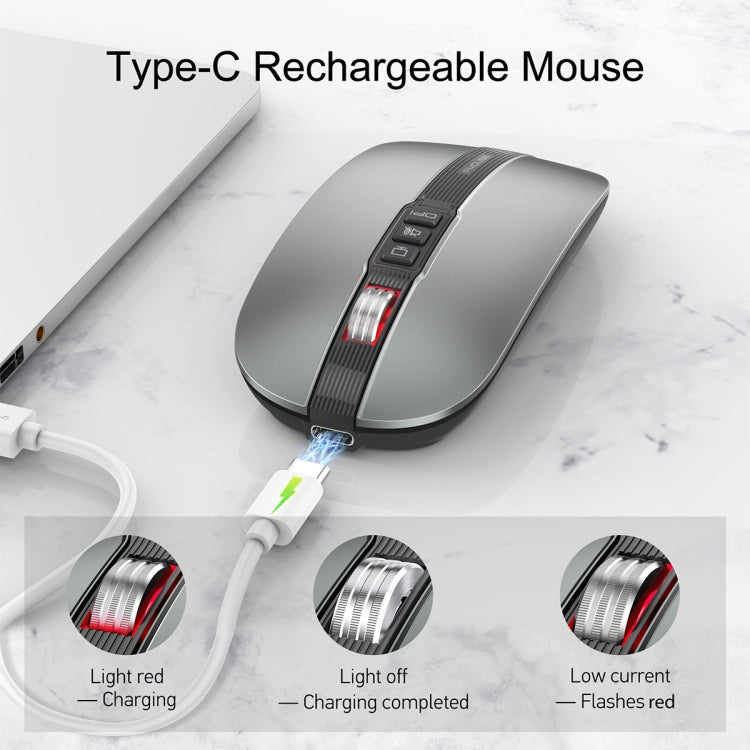HXSJ M113 2400DPI Dual Mode 2.4GHz + Bluetooth 5.1 Wireless Mouse(Metallic Grey) - HoMEdemic™ 