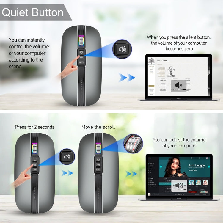 HXSJ M113 2400DPI Dual Mode 2.4GHz + Bluetooth 5.1 Wireless Mouse(Metallic Grey) - HoMEdemic™ 