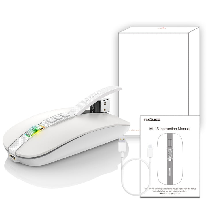 HXSJ M113 2400DPI Dual Mode 2.4GHz + Bluetooth 5.1 Wireless Mouse(Pearl White) - HoMEdemic™ 
