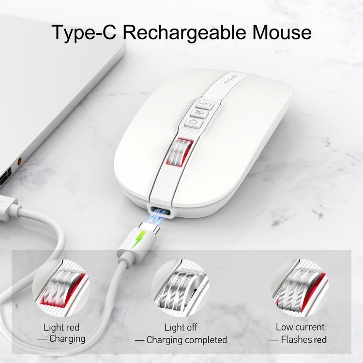 HXSJ M113 2400DPI Dual Mode 2.4GHz + Bluetooth 5.1 Wireless Mouse(Pearl White) - HoMEdemic™ 