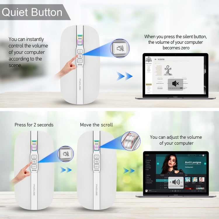 HXSJ M113 2400DPI Dual Mode 2.4GHz + Bluetooth 5.1 Wireless Mouse(Pearl White) - HoMEdemic™ 