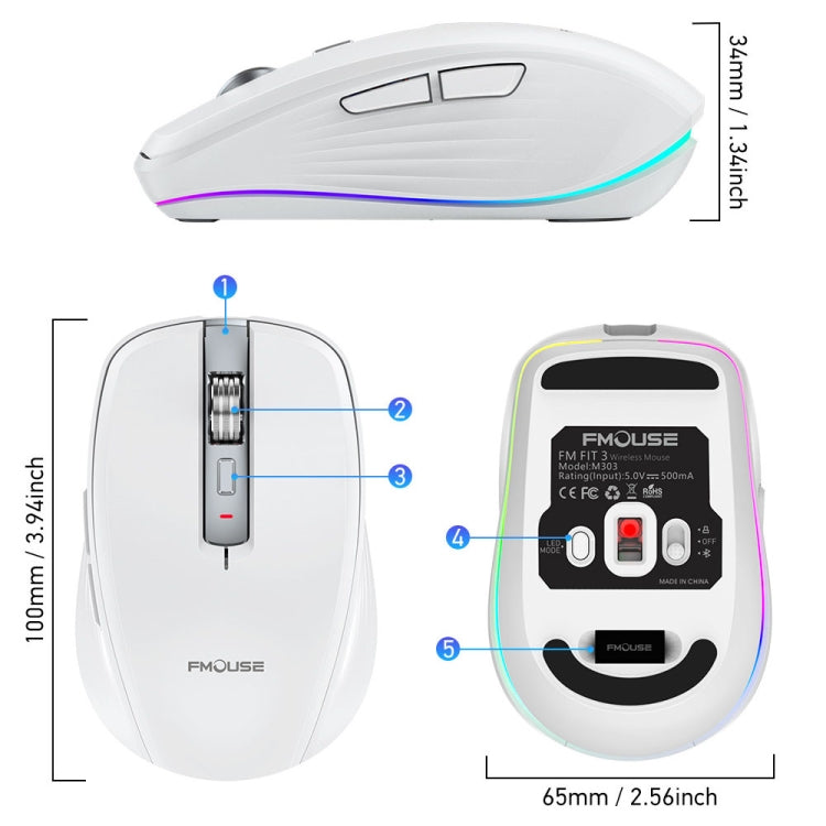 HXSJ M303 2400DPI Dual Mode 2.4GHz + Bluetooth 5.1 Wireless Mouse(White) - HoMEdemic™ 