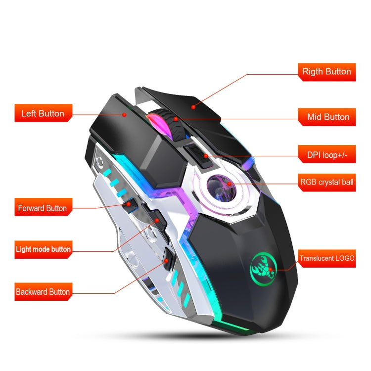 HXSJ T30 2400DPI RGB 2.4GHz Wireless Mouse(Metallic Grey) - HoMEdemic™ 