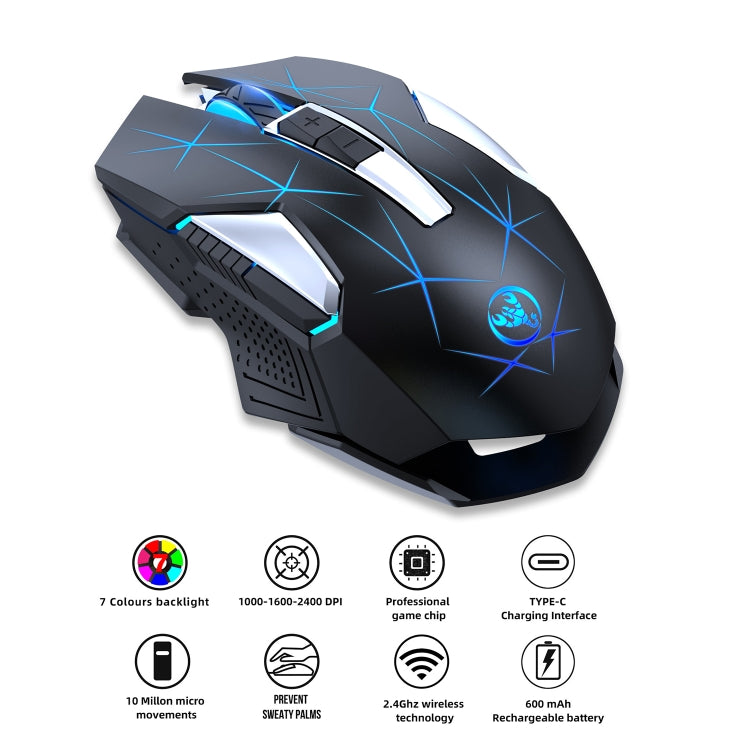 HXSJ T300 7 Keys 2400DPI 2.4G Colorful Luminous Wireless Mouse(Black) - HoMEdemic™ 