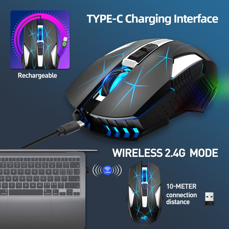 HXSJ T300 7 Keys 2400DPI 2.4G Colorful Luminous Wireless Mouse(Black) - HoMEdemic™ 