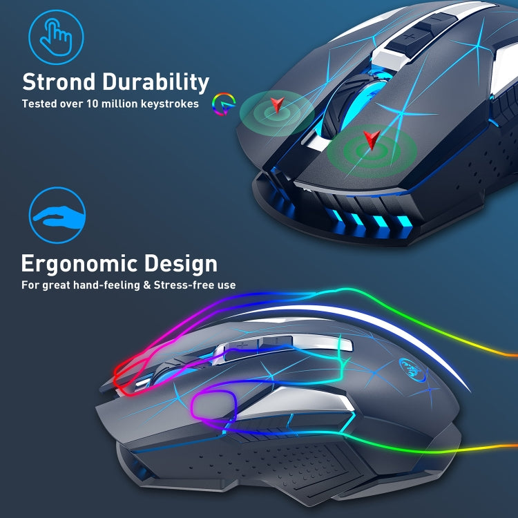 HXSJ T300 7 Keys 2400DPI 2.4G Colorful Luminous Wireless Mouse(Black) - HoMEdemic™ 
