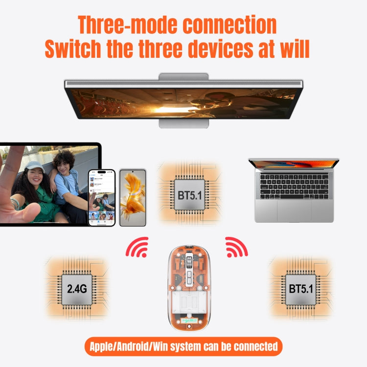 HXSJ T900 Transparent Magnet Three-mode Wireless Gaming Mouse(Orange) - HoMEdemic™ 
