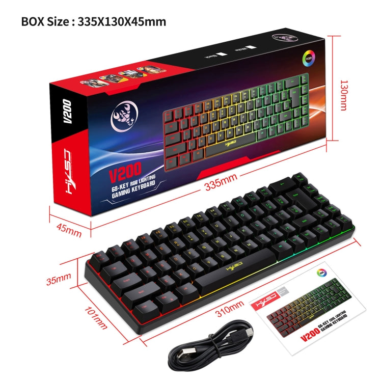 HXSJ V200 Wired RGB Backlit Mechanical Keyboard 68 Key Caps, Cable Length: 1.7m(Black) - HoMEdemic™ 