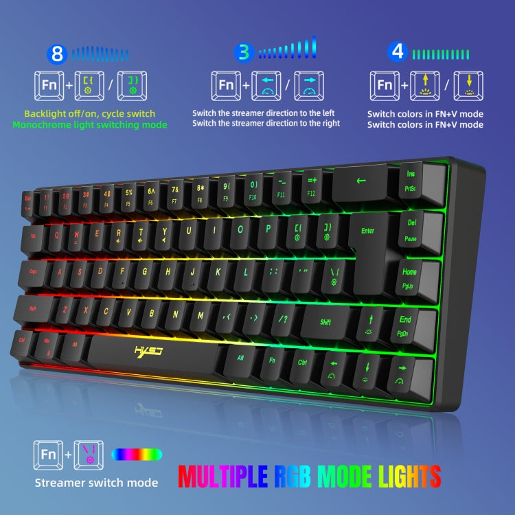 HXSJ V200 Wired RGB Backlit Mechanical Keyboard 68 Key Caps, Cable Length: 1.7m(Black) - HoMEdemic™ 
