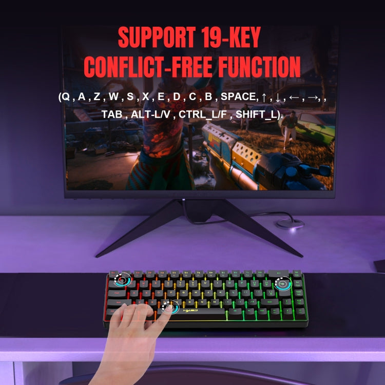 HXSJ V200 Wired RGB Backlit Mechanical Keyboard 68 Key Caps, Cable Length: 1.7m(Black) - HoMEdemic™ 