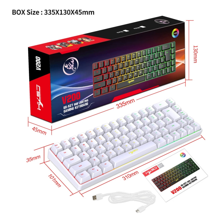 HXSJ V200 Wired RGB Backlit Mechanical Keyboard 68 Key Caps, Cable Length: 1.7m(White) - HoMEdemic™ 