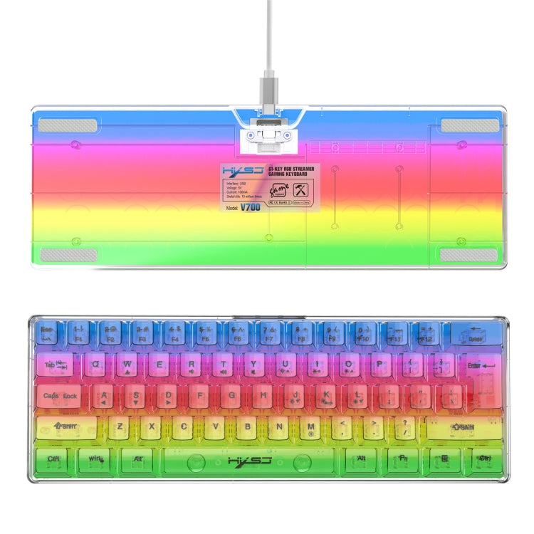 HXSJ V700T 61-key Wired Membrane RGB Backlit Mechanical Keyboard (Transparent) - HoMEdemic™ 