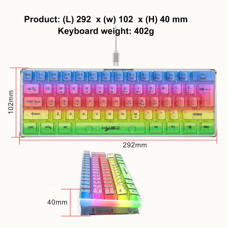 HXSJ V700T 61-key Wired Membrane RGB Backlit Mechanical Keyboard (Transparent) - HoMEdemic™ 