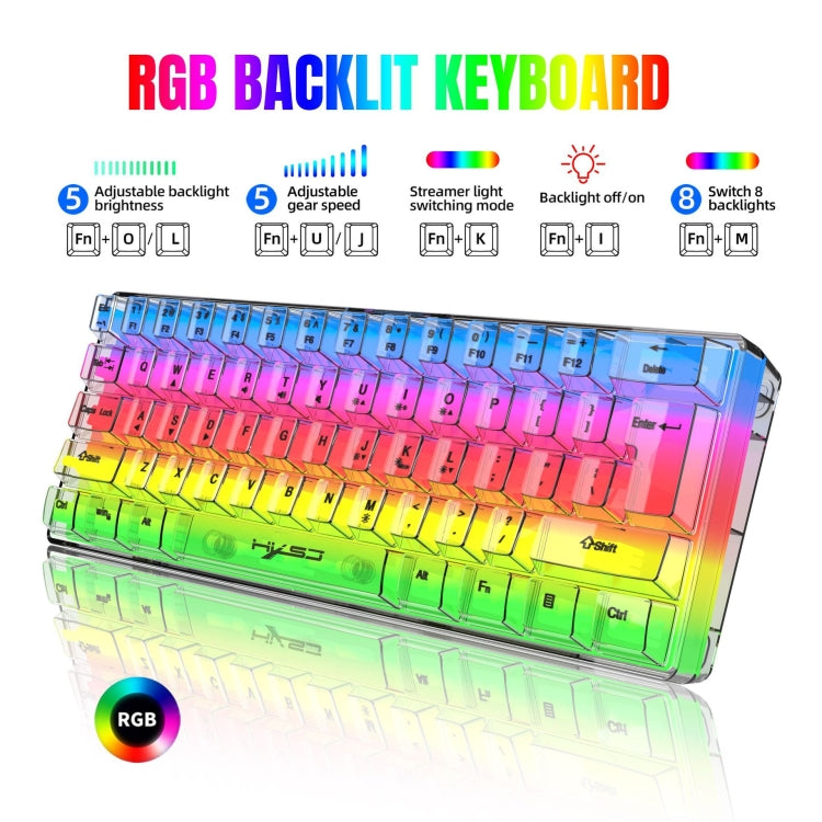 HXSJ V700T 61-key Wired Membrane RGB Backlit Mechanical Keyboard (Transparent) - HoMEdemic™ 