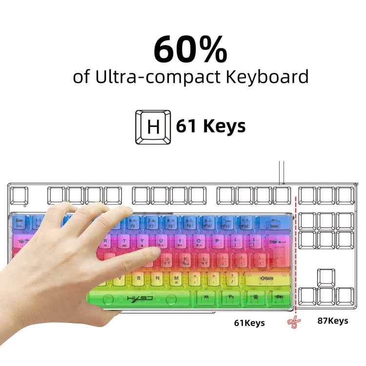 HXSJ V700T 61-key Wired Membrane RGB Backlit Mechanical Keyboard (Transparent) - HoMEdemic™ 