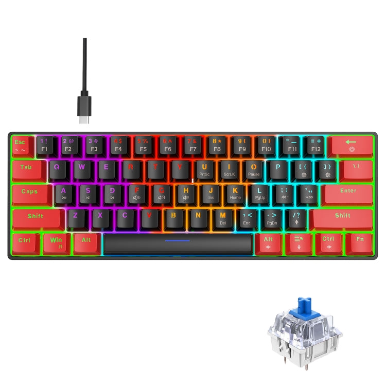 HXSJ V900 61 Keys Cool Lighting Effect Mechanical Wired Keyboard (Black Red) - HoMEdemic™ 