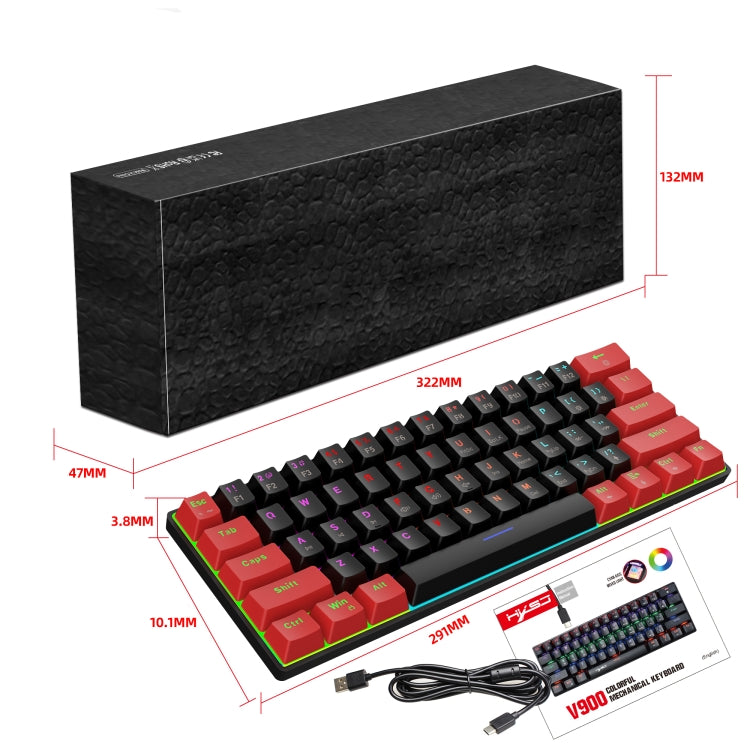 HXSJ V900 61 Keys Cool Lighting Effect Mechanical Wired Keyboard (Black Red) - HoMEdemic™ 