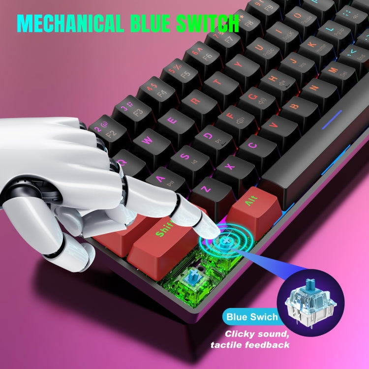 HXSJ V900 61 Keys Cool Lighting Effect Mechanical Wired Keyboard (Black Red) - HoMEdemic™ 