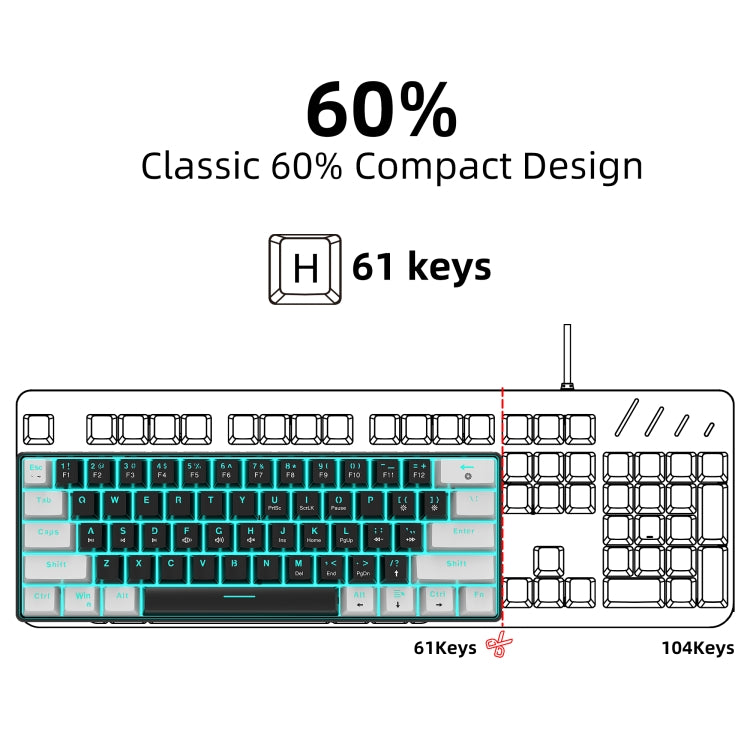 HXSJ V900 61 Keys Cool Lighting Effect Mechanical Wired Keyboard (Black White) - HoMEdemic™ 