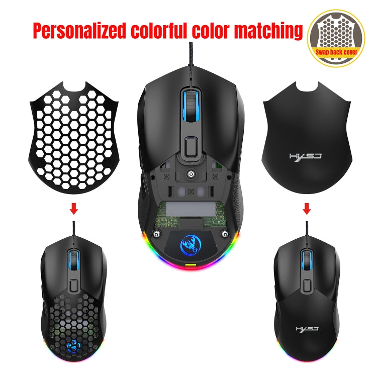 HXSJ X300 7200DPI RGB Backlight Interchangeable Back Cover Hole Gaming Wired Mouse(Black) - HoMEdemic™ 