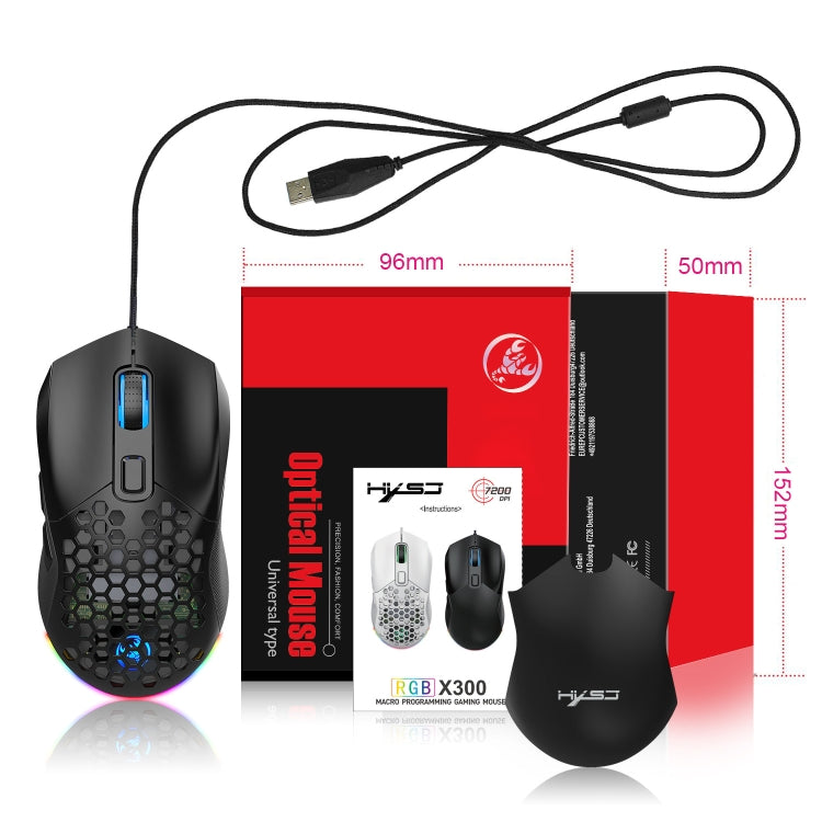 HXSJ X300 7200DPI RGB Backlight Interchangeable Back Cover Hole Gaming Wired Mouse(Black) - HoMEdemic™ 