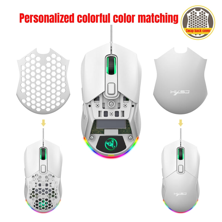 HXSJ X300 7200DPI RGB Backlight Interchangeable Back Cover Hole Gaming Wired Mouse(White) - HoMEdemic™ 