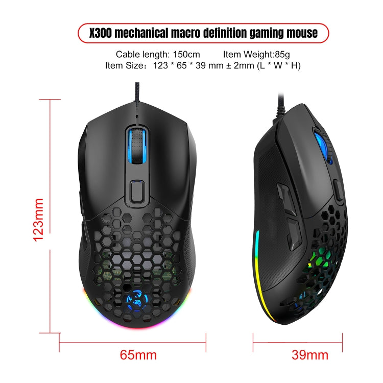 HXSJ X300 7200DPI RGB Backlight Interchangeable Back Cover Hole Gaming Wired Mouse(White) - HoMEdemic™ 