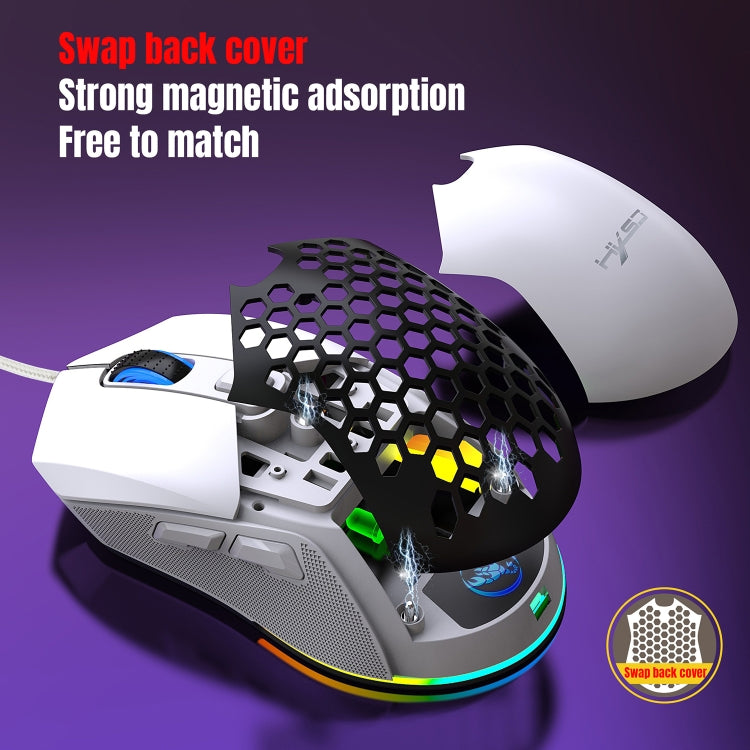 HXSJ X300 7200DPI RGB Backlight Interchangeable Back Cover Hole Gaming Wired Mouse(White) - HoMEdemic™ 