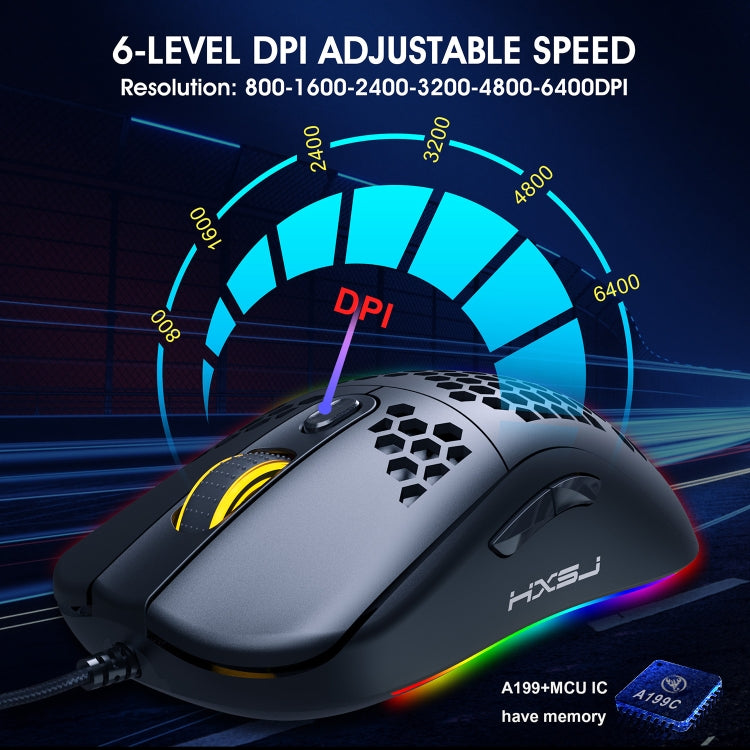 HXSJ X600 6 Keys RGB Luminous Macro Programming Wired Gaming Mouse(Black) - HoMEdemic™ 