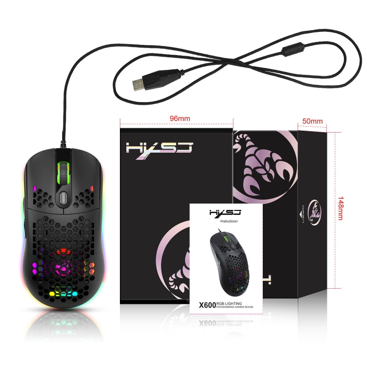 HXSJ X600 6 Keys RGB Luminous Macro Programming Wired Gaming Mouse(Black) - HoMEdemic™ 