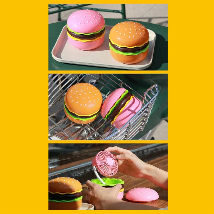 Hamburger Shaped Mini Desktop Fan with Cosmetic Mirror(Pink) - HoMEdemic™ 