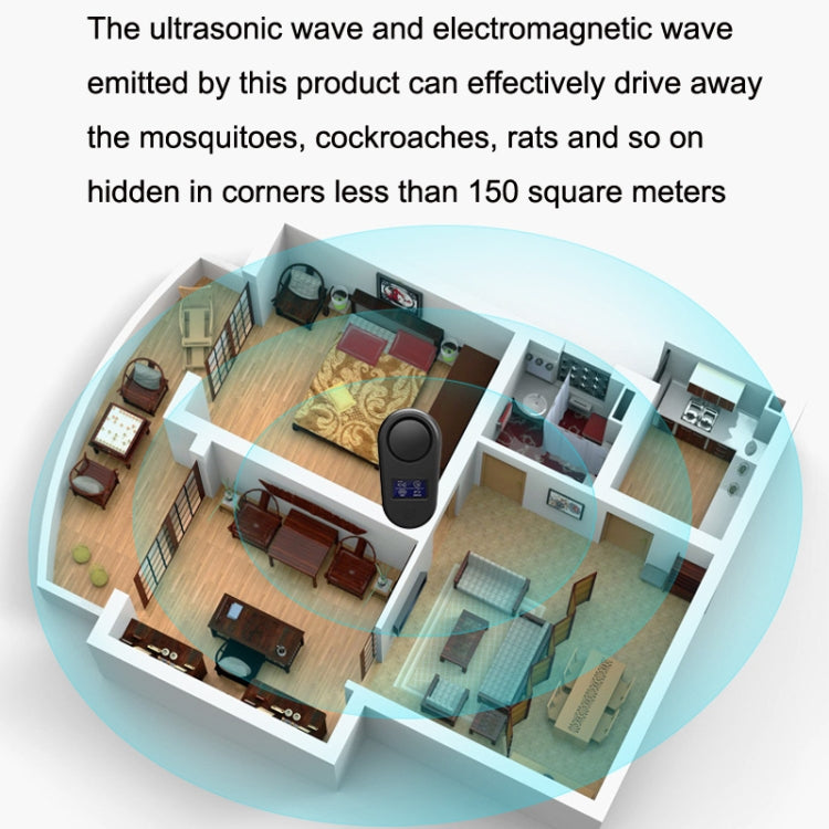 High Power Display Ultrasonic Mouse Repellent Mosquito Repellent Home Intelligent Insect Repellent US Plug(Black) - HoMEdemic™ 