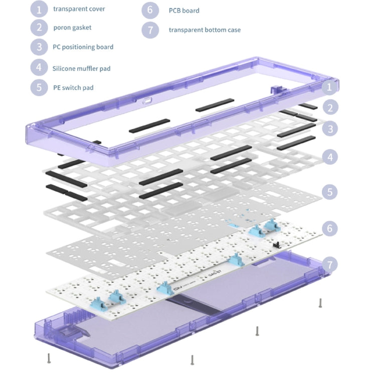 Hot Swap Shaft Wired RGB Back Light Customized Mechanical Keyboard Kit(Purple Transparent) - HoMEdemic™ 