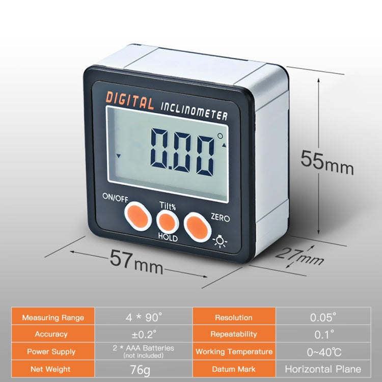 IP54 Precision Electronic Digital Display Inclinometer 4 x 90 Degree Protractor Angle Box - HoMEdemic™ 
