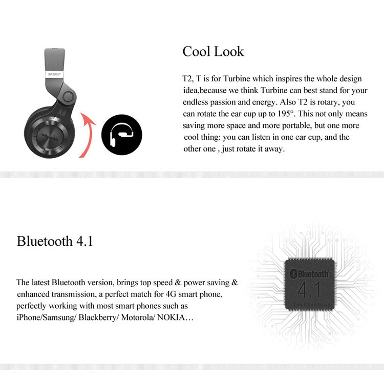 Bluedio T2 Turbine Wireless Bluetooth 4.1 Stereo Headphones Headset with Mic, For iPhone, Samsung, Huawei, Xiaomi, HTC and Other Smartphones, All Audio Devices(Black) - HoMEdemic™ 