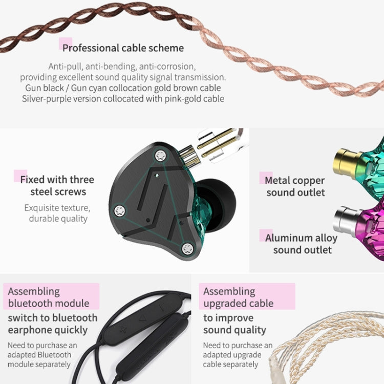 KZ ZSN Circle Iron Moving Iron Quad-core Wired Control In-ear Mega Bass HiFi Earphone without Microphone (Cyan) - HoMEdemic™ 