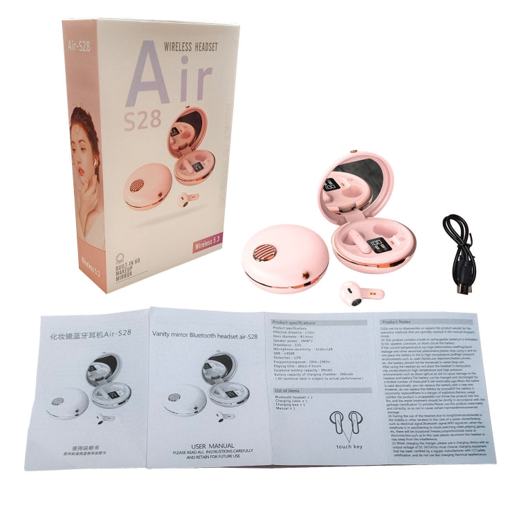 HXSJ Air-S28 TWS Bluetooth 5.3 True Wireless HiFi Stereo Make-up Mirror Earphones with Charging Case (Pink) - HoMEdemic™ 