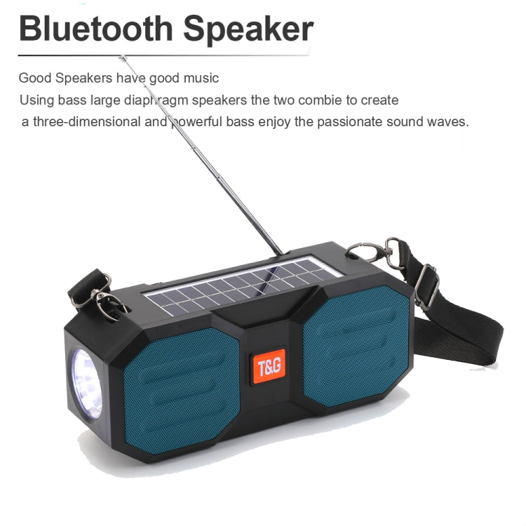T&G TG634 Outdoor Solar Power Bluetooth Wireless Speaker with FM / Flashlight / TF Card Slot (Black Blue) - HoMEdemic™ 