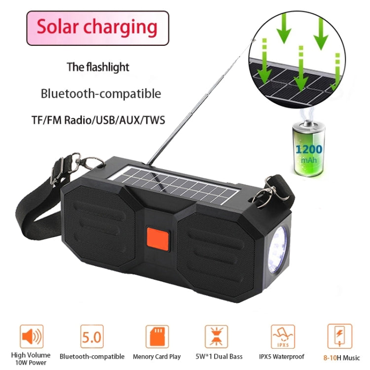 T&G TG634 Outdoor Solar Power Bluetooth Wireless Speaker with FM / Flashlight / TF Card Slot (Black Blue) - HoMEdemic™ 
