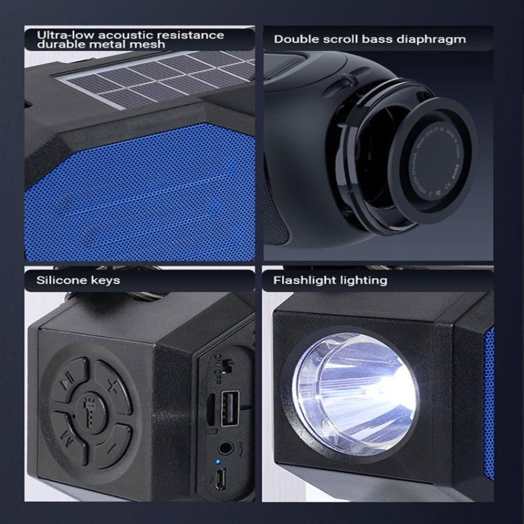 T&G TG634 Outdoor Solar Power Bluetooth Wireless Speaker with FM / Flashlight / TF Card Slot (Black Blue) - HoMEdemic™ 