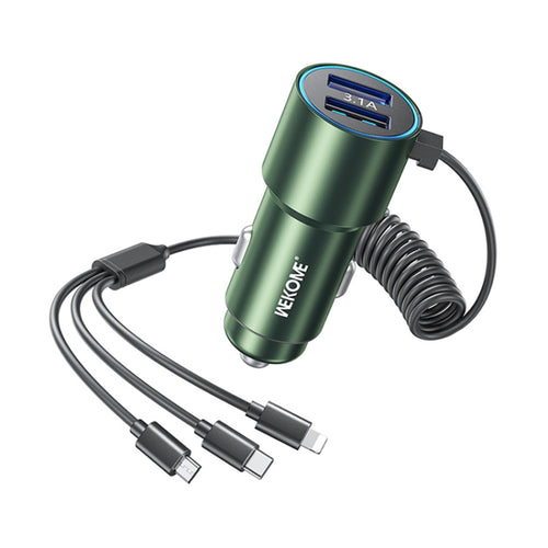 WK WP-C44 Pop Digital Series Ciahung 3-in-1 Cabled 33W Dual-USB Fast Car Charger (Green) - HoMEdemic™ 