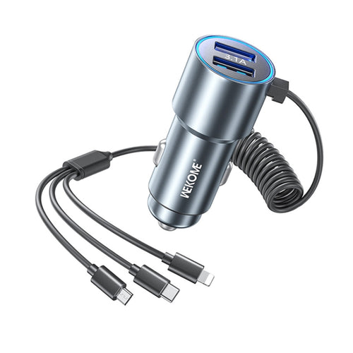 WK WP-C44 Pop Digital Series Ciahung 3-in-1 Cabled 33W Dual-USB Fast Car Charger (Silver) - HoMEdemic™ 