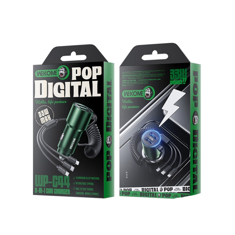WK WP-C44 Pop Digital Series Ciahung 3-in-1 Cabled 33W Dual-USB Fast Car Charger (Green) - HoMEdemic™ 