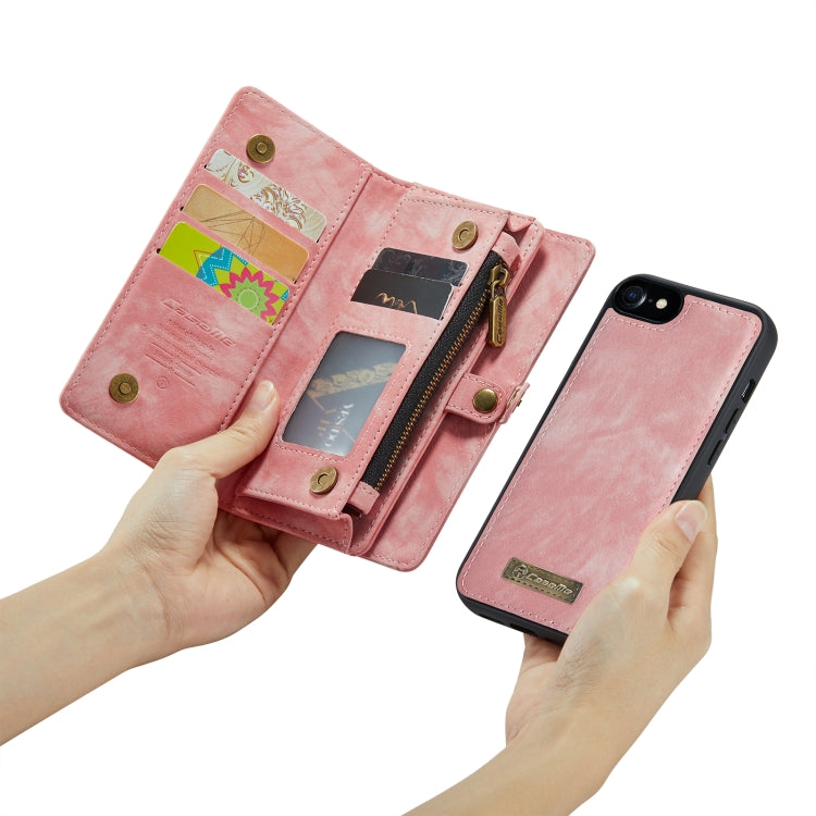 CaseMe for  iPhone 8 & 7  Multifunctional Leather Billfold with Detachable Magnetic PC Back Protective Case & Holder & 10 Card Slots & 3 Cash Slots & 1 Zipper Wallet & 2 Photo Frames & 3 Magnetic Clasps(Pink) - HoMEdemic™ 