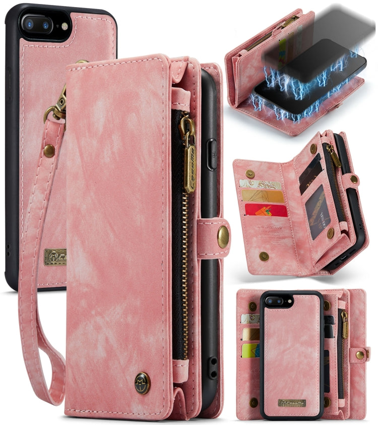 CaseMe for iPhone 8 Plus & 7 Plus   Multifunctional Leather Billfold with Detachable Magnetic PC Back Protective Case & Holder & 11 Card Slots & 3 Cash Slots & 1 Zipper Wallet & 2 Photo Frames & 3 Magnetic Clasps (Pink) - HoMEdemic™ 
