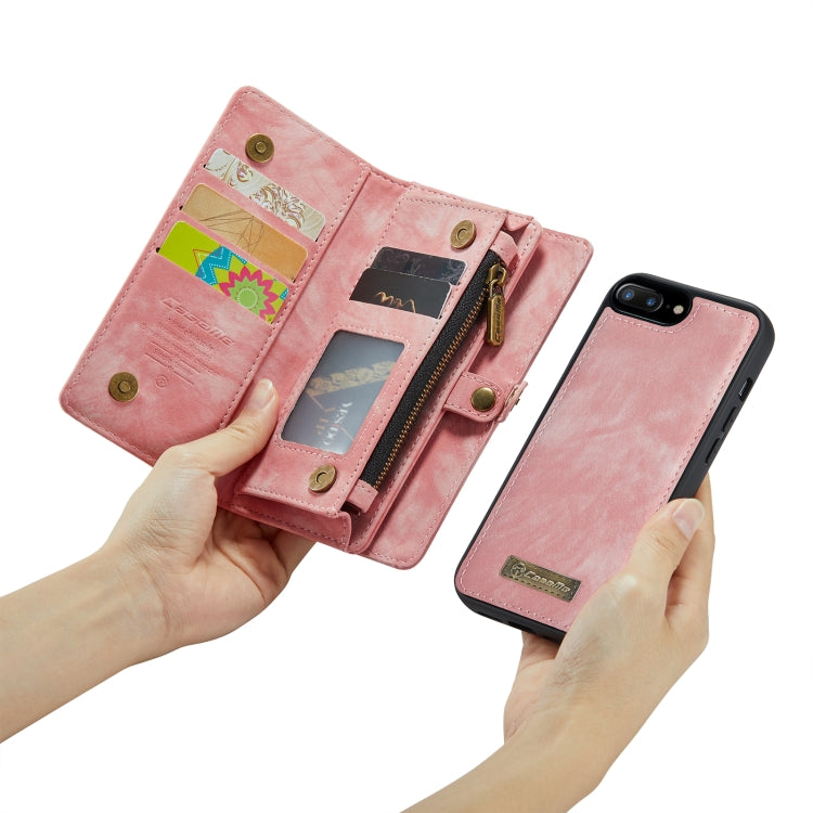 CaseMe for iPhone 8 Plus & 7 Plus   Multifunctional Leather Billfold with Detachable Magnetic PC Back Protective Case & Holder & 11 Card Slots & 3 Cash Slots & 1 Zipper Wallet & 2 Photo Frames & 3 Magnetic Clasps (Pink) - HoMEdemic™ 